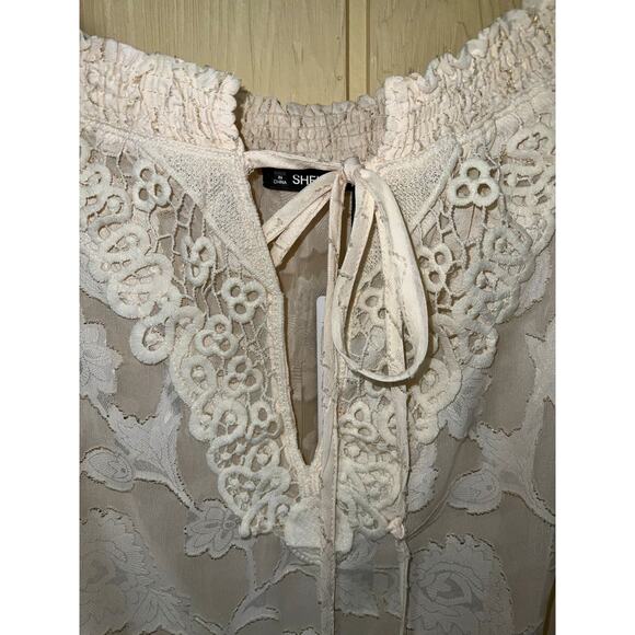 Sheilay Top Womens Large Sexy Sheer Blouse Chiffon Crochet Cottagecore Romantic - Picture 3 of 11
